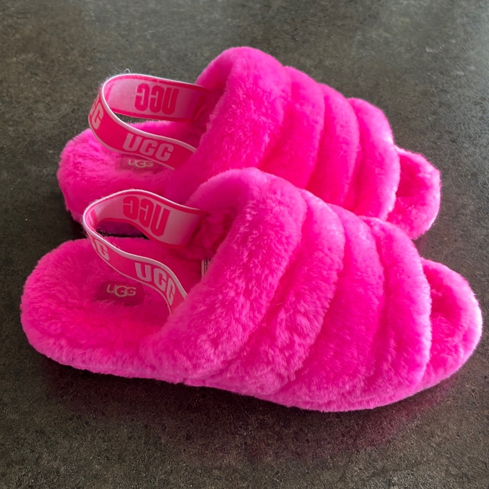 Fluff Yeah UGG Hot Pink Slide Sandals 10